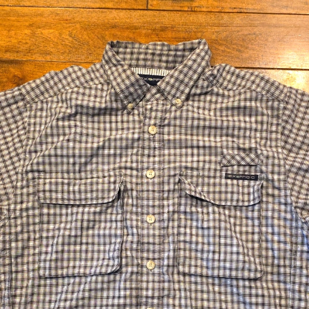 Exofficio Men's Roll Tab Sleeve Check Vented‎ Fishing Shirt M